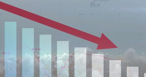 Red Downward Arrow with Bar Chart Over Cloudy Sky Background - Download Free Stock Images Pikwizard.com