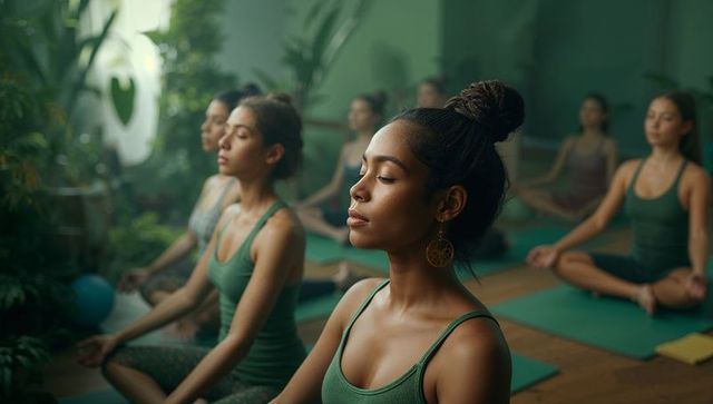 Diverse Group Practicing Meditation in Serene Yoga Studio