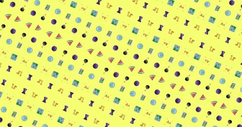 Retro 80s Vibrant Music Notes and Fruits Pattern on Yellow - Download Free Stock Images Pikwizard.com