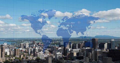 Global Finance Overlay with Cityscape Beyond - Download Free Stock Images Pikwizard.com