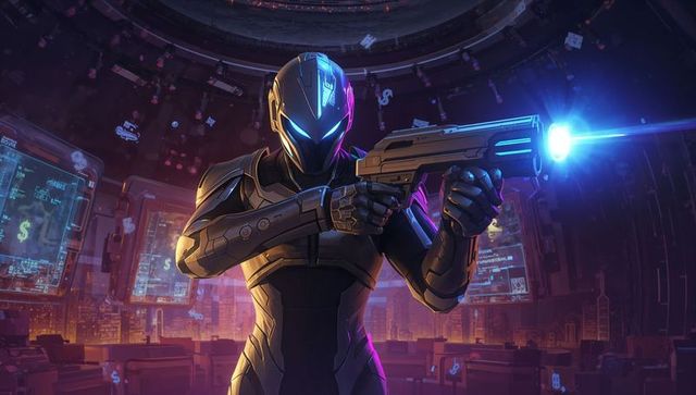 Cyberarmor warrior monitoring holographic control room