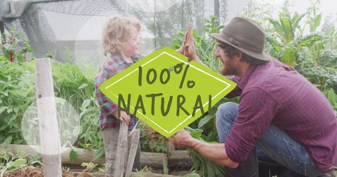 Father and son bond over gardening with 100 percent natural taste