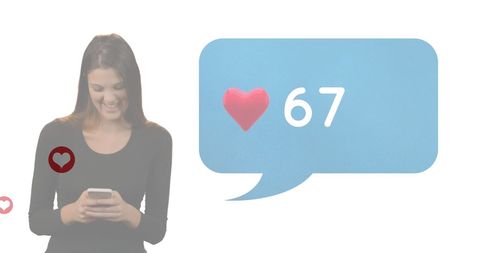Social media engagement concept with heart icons and smartphone