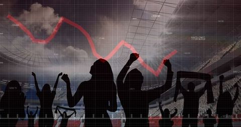 Crowd Cheering Sports Event Mixed with Graph Decline Overlay