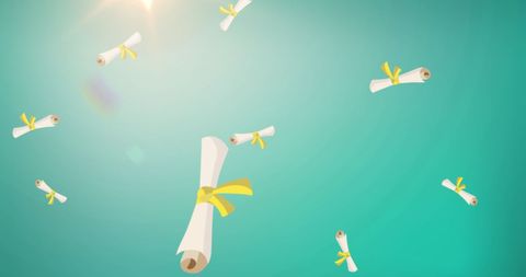 graduation scrolls floating in sunny blue sky - Download Free Stock Images Pikwizard.com