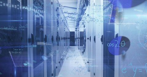 Virtual Data Cloud with Mathematical Elements in Server Hub - Download Free Stock Images Pikwizard.com