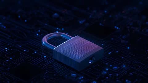 Futuristic Cybersecurity Concept with Padlock on Circuit Board