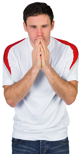 Transparent nervous football fan in white jersey showing worry - Download Free Stock Videos Pikwizard.com