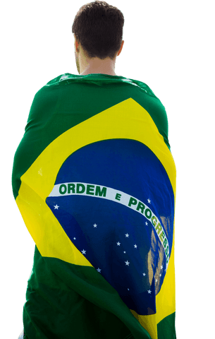 Man Wearing Brazilian Flag on Back with Transparent Background