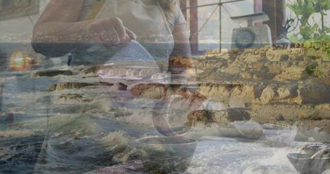 Mindful Moments: Pouring Relaxation by the Coastal Shore