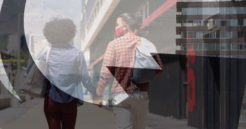 Urban Skyline Blended with Diverse Couple in Protective Face Masks - Download Free Stock Images Pikwizard.com
