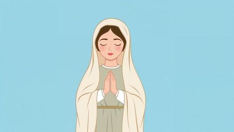 Serene the virgin mary woman in prayer with modest robe and veil