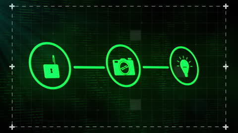 Futuristic Technology Interface with Icons on Green Grid