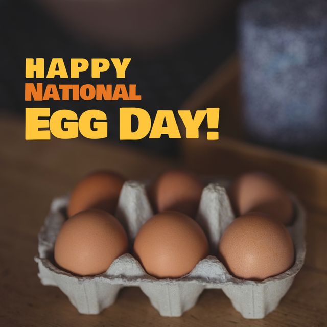 Happy National Egg Day Text with Brown Eggs in Carton - Download Free Stock Templates Pikwizard.com