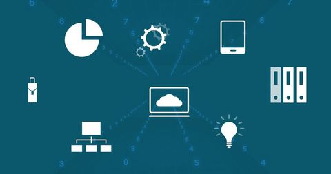 Cloud Computing Network with Digital Technology Icons on Blue Background - Download Free Stock Images Pikwizard.com