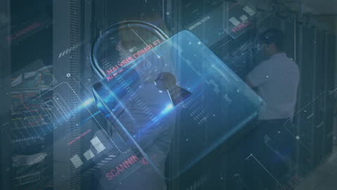 Digital Security Concept with IT Technician in Data Server Room