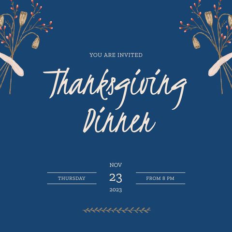 Thanksgiving dinner invitation in elegant blue and gold theme