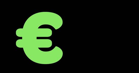 Bright green euro symbol on black background with copy space