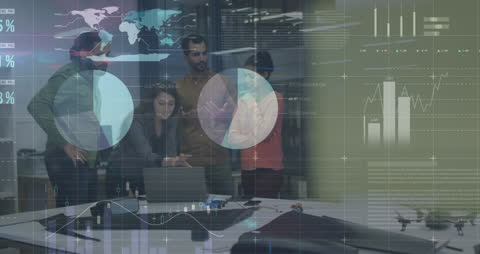 Innovative Team Analyzing Digital Financial Data in Office