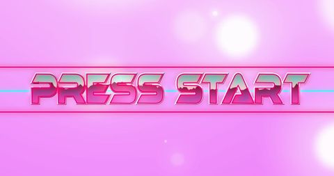 Retro neon press start screen with pink glow