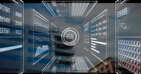 Futuristic Digital Interface Over Urban Backdrop