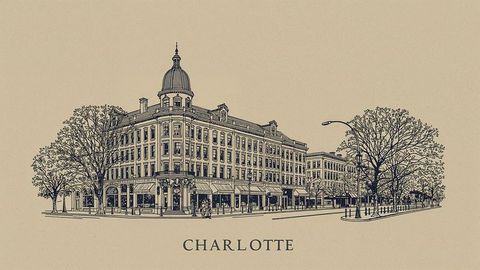 Vintage charlotte architectural sketch of historic charlotte building with domed tower