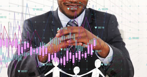 Businessman Analyzing Data with Financial Graph Overlays