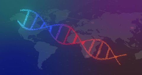 Global DNA Strand Digital Overlay on World Map