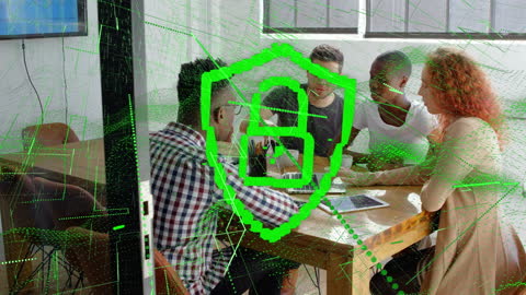 Team Discusses Cybersecurity with Holographic Padlock