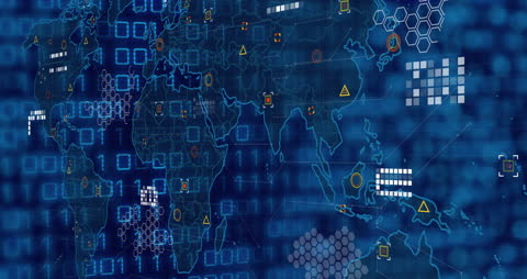Global Network Connectivity with Technology Icons and Data