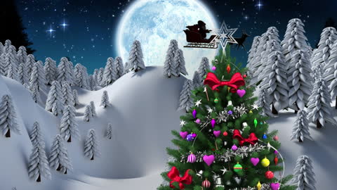 Festive Christmas Tree Under Moonlit Winter Sky