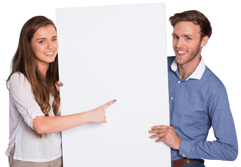 smiling young couple holding big blank transparent board - Download Free Stock Videos Pikwizard.com
