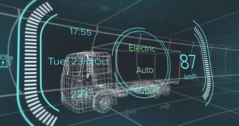 Digital electric truck concept with battery level overlay