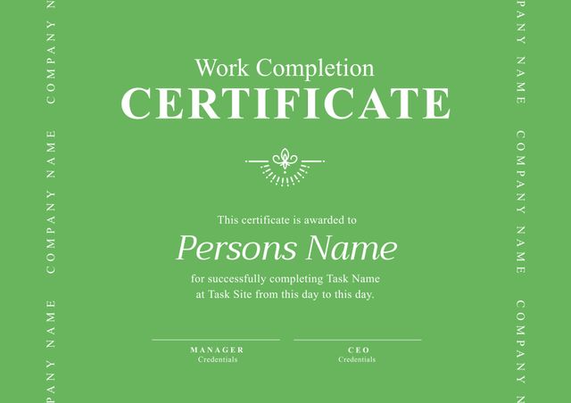 Green Work Completion Certificate Template with Decorative Elements - Download Free Stock Templates Pikwizard.com