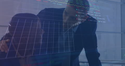 Diverse Businessmen Analyzing Financial Data Overlay Concept