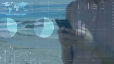 Businesswoman Analyzing Data by the Seashore