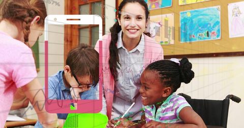 Diverse classroom integrating technology with education