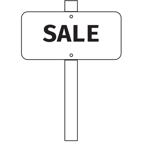 Transparent sign with black sale text on display