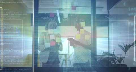 collaborative office meeting with overlay of data processing elements - Download Free Stock Images Pikwizard.com