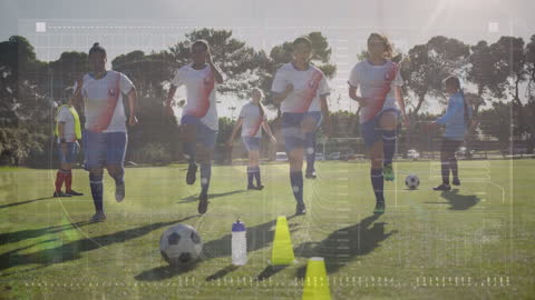 Diverse Football Players Training with Digital Data Overlay