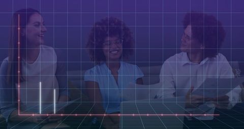 Diverse Team Collaborating with Digital Financial Graph Overlay