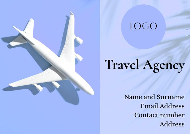 Travel Agency Business Card with Airplane Logo and Contact Details - Download Free Stock Templates Pikwizard.com