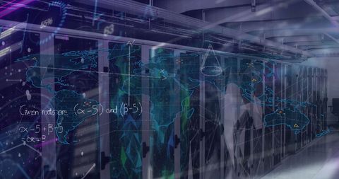 Global Digital Interface with Data Processing Over Server Room - Download Free Stock Images Pikwizard.com