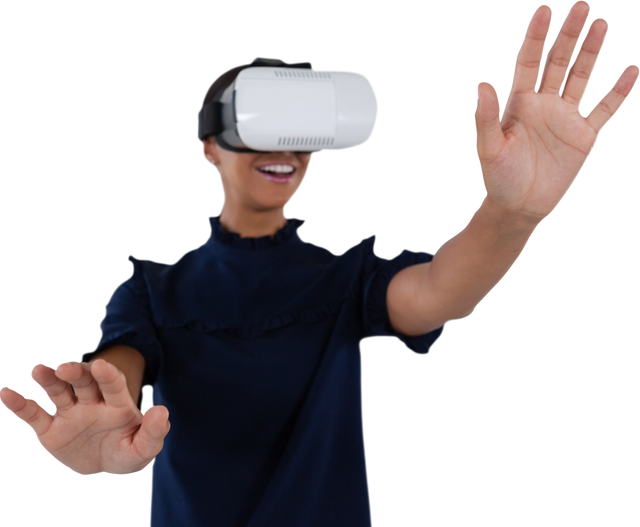 Smiling Woman Interacting with Virtual Reality Transparent Background - Download Free Stock Videos Pikwizard.com