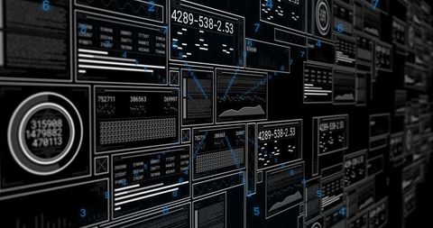 Data panels converging in virtual space concept