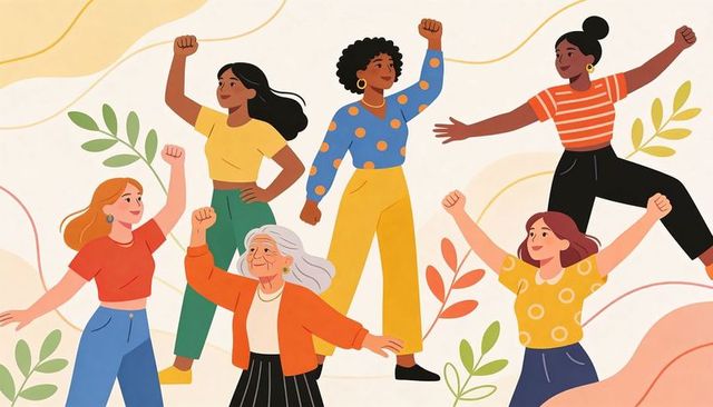 Multigenerational multiracial women raising fists celebrating solidarity and empowerment