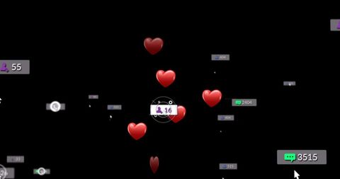 Floating social media reactions with hearts and engagement icons