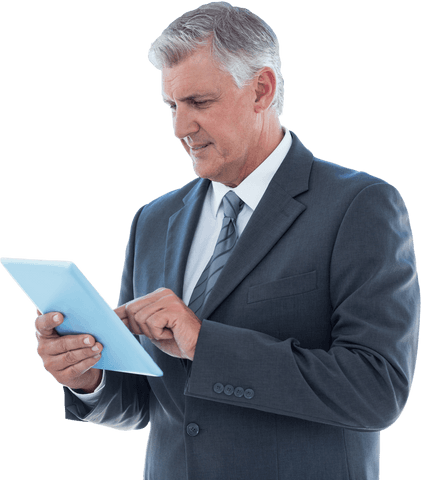 successful businessman in suit using tablet with transparent background - Download Free Stock Videos Pikwizard.com