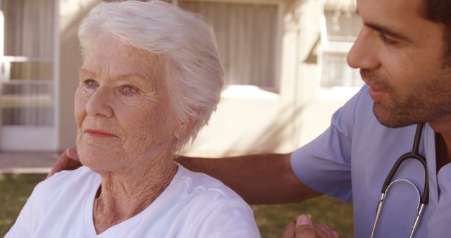Elderly Woman Receiving Care from Nurse Outdoors - Download Free Stock Images Pikwizard.com