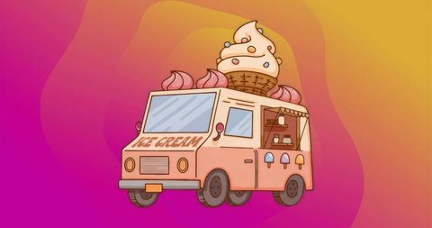 Whimsical retro ice cream truck with swirling soft serve